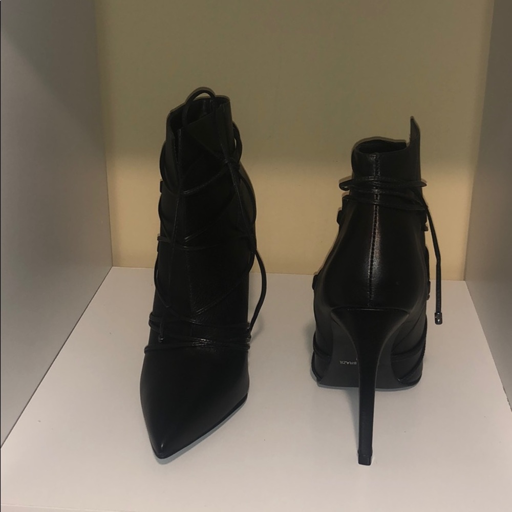 Black leather ankle heels